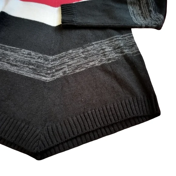 BCX Black, Red, and Gray Striped Cowl Neck Sweater - Picture 7 of 8